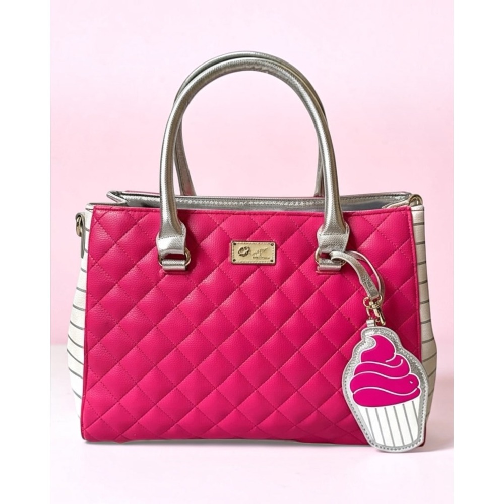 Luv Betsey Johnson Satchel Women Pink Quilted Cupcake Handbag Y2K Barbiecore